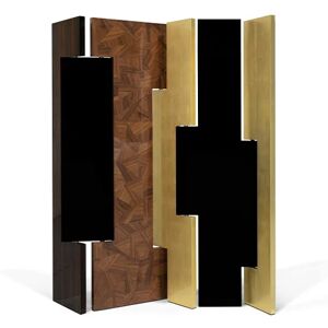 Maison Valentina Avenue Folding  Screen Walnut Leaf, Gold Leaf and Metal