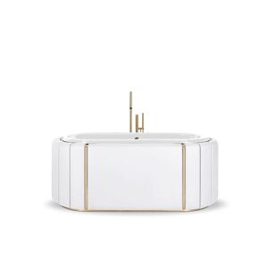 Maison Valentina White Darian  Bathtub Fiberglass, Brass and White Leather