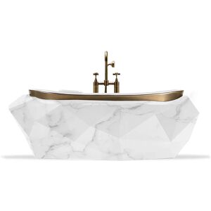 Maison Valentina White Diamond Faux Marble   Bathtub Fiberglass, Faux Marble and Black Laquer