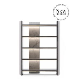 Luxxu Algerone Bookcase Brass, Leather, Marble and Wood
