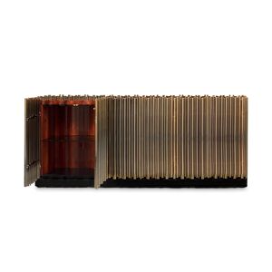 Maison Valentina Symphony  Sideboard Brass, Veneer and Black Lacquer