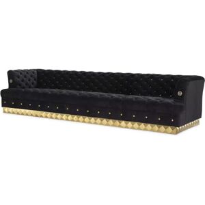 Philipp Plein Rockstud Large Sofa Black quilted velvet   Gold finish logo studs   Gold finish base