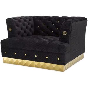 Philipp Plein Rockstud Armchair Black quilted velvet   Gold finish logo studs   Gold finish base