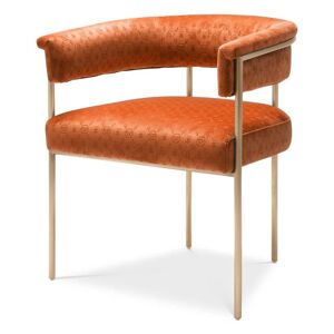 Philipp Plein Monogram Dining Chair Orange monogram velvet   Brushed brass frame