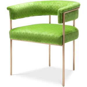 Philipp Plein Monogram Dining Chair Green monogram velvet   Brushed brass frame