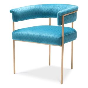 Philipp Plein Monogram Dining Chair Turquoise monogram velvet   Brushed brass frame