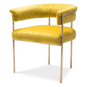 Philipp Plein Monogram Dining Chair Yellow monogram velvet   Brushed brass frame