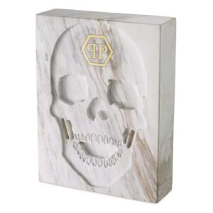 Philipp Plein Marble Skull Bookend  White marble   Gold finish