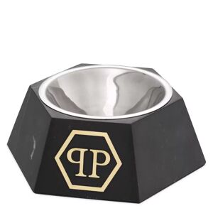 Philipp Plein Nice Black Large Dog Food Bowl Black marble   Gold finish   Stainless steel bowl