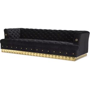 Philipp Plein Rockstud Small Sofa Black quilted velvet   Gold finish logo studs   Gold finish base