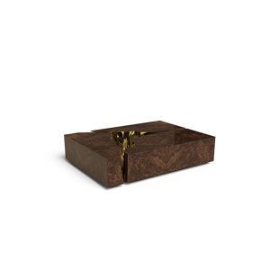 Brabbu Lapiaz Square Coffee Table Walnut Wood and Gold Brass