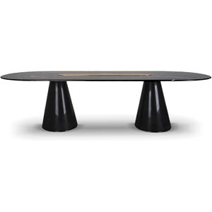 Brabbu Bertoia Big Dining Table Black Marble and Dark Wood