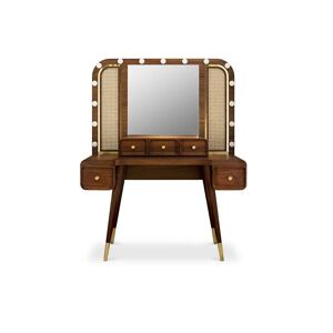 Maison Valentina Franco  Vanity Table Brass, Walnut Wood and Straw