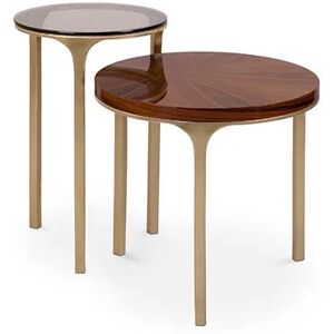 Brabbu Luray Round Side Table Brass,Veneer and Glass