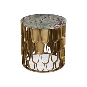 Brabbu Koi II Side Table Forest Green Marble and Brass