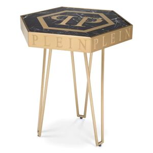 Philipp Plein Falcon Nest Side Table  Black finishing marble, Brushed brass pp logo    Brushed brass base