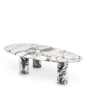 Philipp Plein Forte Coffee Table  White carrara marble   Gold engraved logo