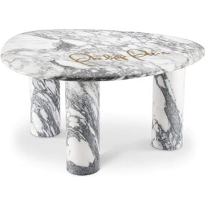 Philipp Plein Forte Side Table  White carrara marble   Gold engraved logo