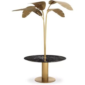 Philipp Plein Palm Springs Dining Table Black finishing marble   Brushed brass logo leaves   Brushed brass base