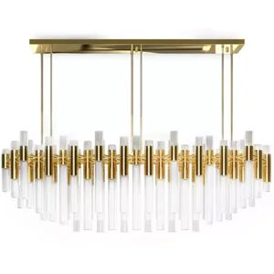 Luxxu Waterfall Rectangular Suspension  Chandelier Brass and Crystal