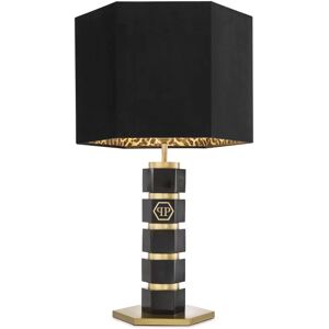 Philipp Plein Hexagon Table Lamp Black marble base   Brushed brass frame   Black velvet shade with leopard lining