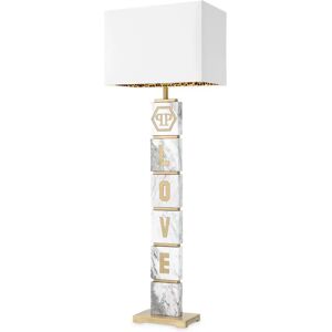 Philipp Plein King Floor Lamp White marble   Brushed brass finish Including white shade with leopard lining