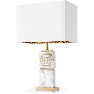 Philipp Plein King Table Lamp White marble   Brushed brass finish Including white shade with leopard lining