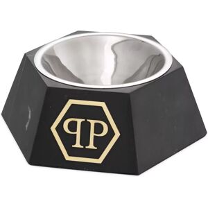 Philipp Plein Nice Black Large Dog Food Bowl Black marble   Gold finish   Stainless steel bowl