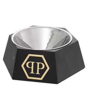 Philipp Plein Nice Black XL Dog Food Bowl Black marble   Gold finish   Stainless steel bowl