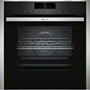 Neff N90 B48FT78N2  Single Oven Stainless Steel Hide & Slide Black with Steel Trim