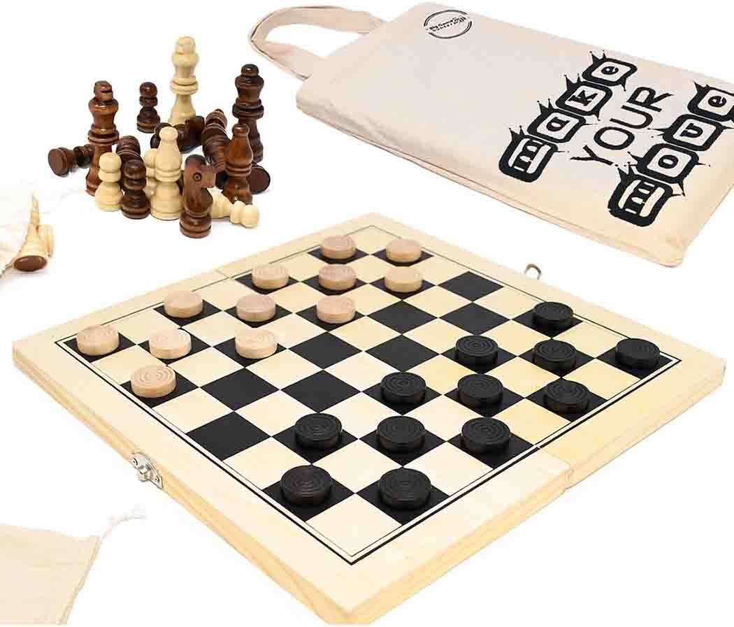 Big Game Hunters Chess and Draughts Set - Wooden 2-In-1 Set