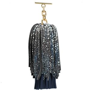 Sarah Haran Accessories Sarah Haran Double Pompom Tassel - Textured - Gold / Navy Multi Shagreen - Female