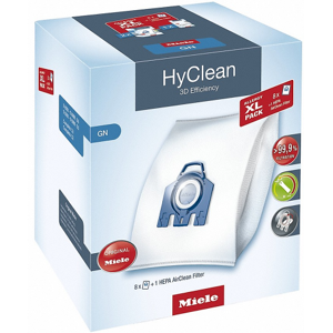 Miele GN HyClean 3D Efficiency Dustbag XL Pack - 8 Bags, 1 HEPA Filter, 2 Motor Filters