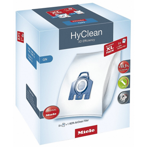 Miele GN HyClean 3D Efficiency Dustbag XL Pack - 8 Bags, 1 HEPA Filter, 2 Motor Filters