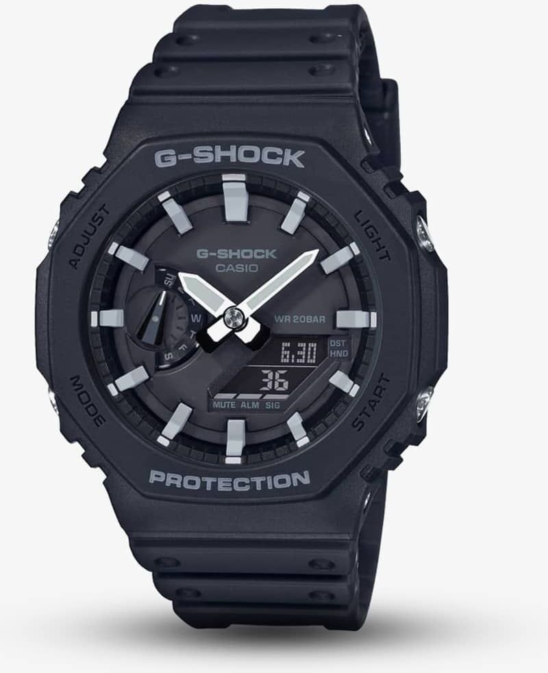 Casio G-Shock Classic Octagon Series Chronograph Dual Display Black Plastic Strap Watch GA-2100-1AER