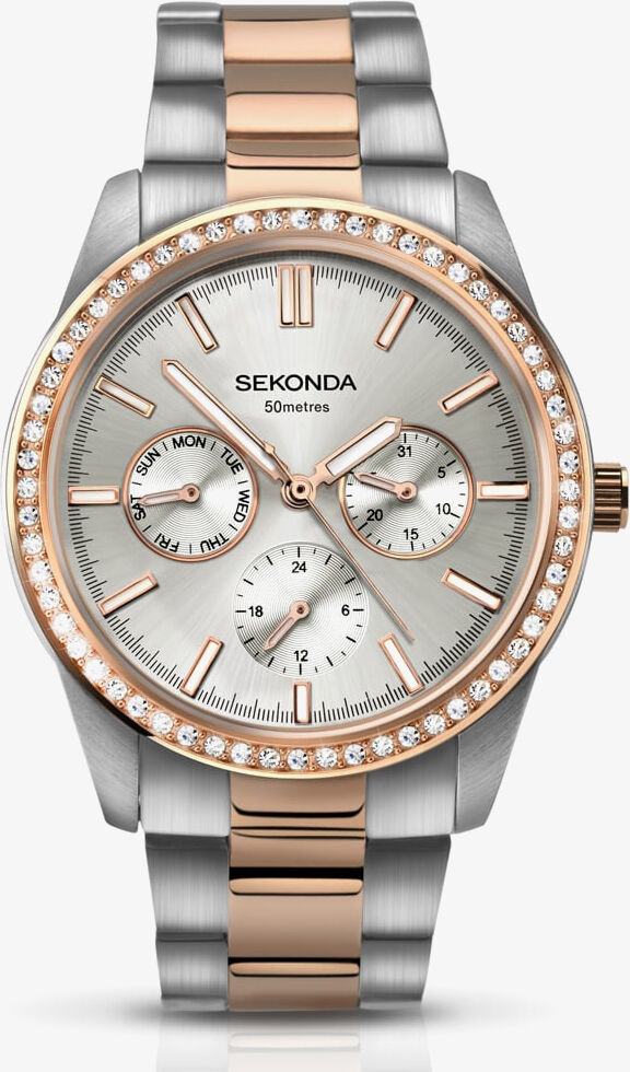 Sekonda Ladies Two Tone Silver Tone Day Date Crystal Bracelet Watch 2162