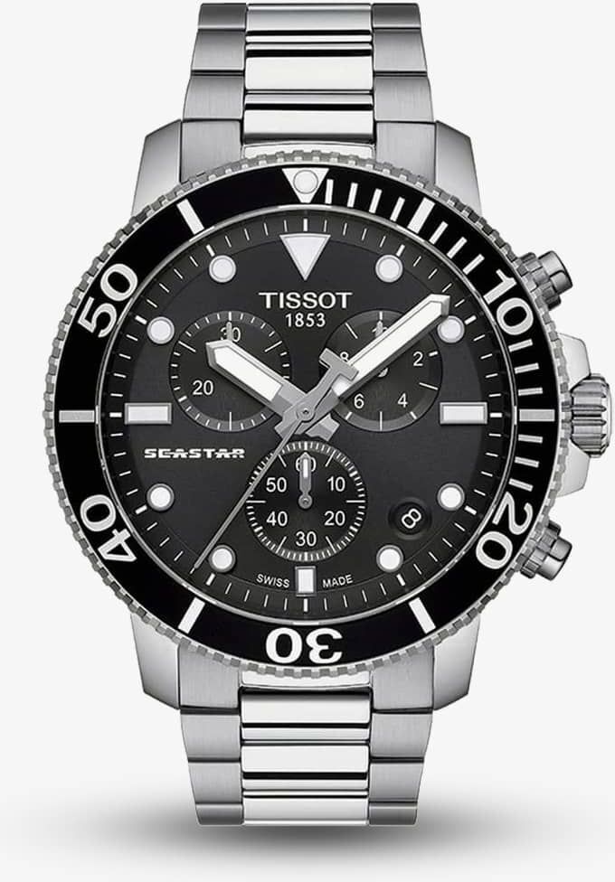 Tissot Mens T-Sport Seastar 1000 Chronograph Black Dial Stainless Steel Bracelet Watch T120.417.11.051.00