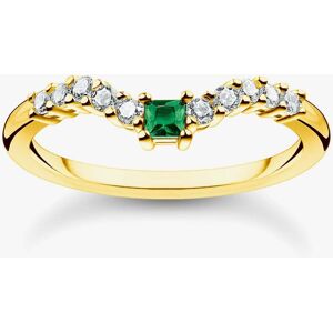 THOMAS SABO Gold Plated Green Stone Curved Ring TR2398-971-7-52