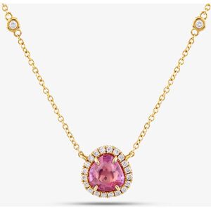 Gold Impression 18ct Yellow Gold 1.06ct Pink Sapphire & 0.22ct Brilliant Cut Diamond Halo Necklace NTX1663 18YG Gold Impression 18ct Yellow Gold 1.06ct Pink Sapphire & 0.22ct Brilliant Cut Diamond Halo Necklace NTX1663 18YG