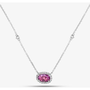 Gold Impression 18ct White Gold 0.90ct Oval Cut Pink Sapphire & 0.19ct Brilliant Cut Diamond Halo Necklace NTX1695 18WG Gold Impression 18ct White Gold 0.90ct Oval Cut Pink Sapphire & 0.19ct Brilliant Cut Diamond Halo Necklace NTX1695 18WG