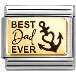 Nomination CLASSIC Stainless Steel & 18ct Yellow Gold Best Dad Ever Charm 030166/65 Nomination CLASSIC Stainless Steel & 18ct Yellow Gold Best Dad Ever Charm 030166/65