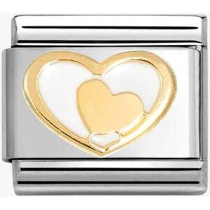 Nomination CLASSIC Stainless Steel 18ct Yellow Gold White Double Heart Charm 030283/27 Nomination CLASSIC Stainless Steel 18ct Yellow Gold White Double Heart Charm 030283/27