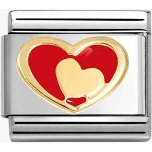 Nomination CLASSIC Stainless Steel 18ct Yellow Gold Red Double Heart Charm 030283/28 Nomination CLASSIC Stainless Steel 18ct Yellow Gold Red Double Heart Charm 030283/28
