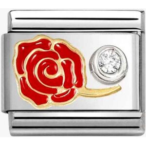 Nomination CLASSIC Stainless Steel 18ct Yellow Gold Cubic Zirconia Red Rose Charm 630302/06 Nomination CLASSIC Stainless Steel 18ct Yellow Gold Cubic Zirconia Red Rose Charm 630302/06