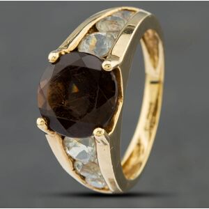 Pre-Owned 9ct Yellow Gold Smokey Quartz & Cubic Zirconia Set Shoulders Dress Ring 41102260 Pre-Owned 9ct Yellow Gold Smokey Quartz & Cubic Zirconia Set Shoulders Dress Ring 41102260