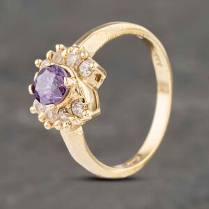 Pre-Owned 9ct Yellow Gold Amethyst & Cubic Zirconia Cluster Ring 41102731 Pre-Owned 9ct Yellow Gold Amethyst & Cubic Zirconia Cluster Ring 41102731