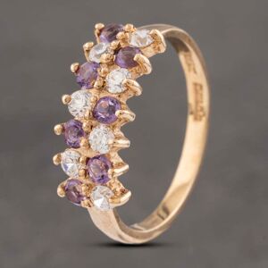 Pre-Owned 9ct Yellow Gold Amethyst & Cubic Zirconia Two Row Ring 41102851 Pre-Owned 9ct Yellow Gold Amethyst & Cubic Zirconia Two Row Ring 41102851