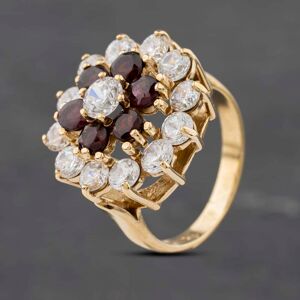 Pre-Owned 9ct Yellow Gold Garnet & Cubic Zirconia Large Round Cluster Ring 41103024 Pre-Owned 9ct Yellow Gold Garnet & Cubic Zirconia Large Round Cluster Ring 41103024