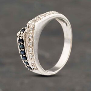 Pre-Owned 9ct White Gold Sapphire & Cubic Zirconia Offset Two Row Ring 41103082 Pre-Owned 9ct White Gold Sapphire & Cubic Zirconia Offset Two Row Ring 41103082