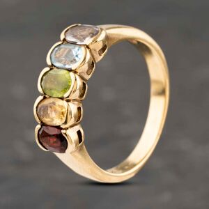 Pre-Owned 9ct Yellow Gold Citrine & Garnet,Peridot,Blue Topaz Oval Tension Set Five Stone Ring 41103104 Pre-Owned 9ct Yellow Gold Citrine & Garnet,Peridot,Blue Topaz Oval Tension Set Five Stone Ring 41103104